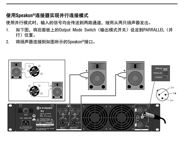 CROWN T 系列功放連接