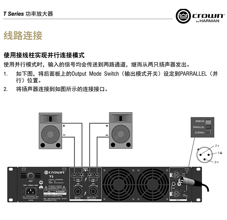 CROWN T 系列功放連接